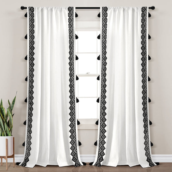 lush décor Aztec Diamond Border Tassel Window Curtain Panel