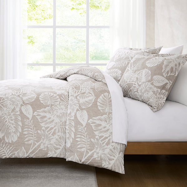 Lush Décor Bali Tropical Leaves Gauze Jacquard Duvet Cover Set