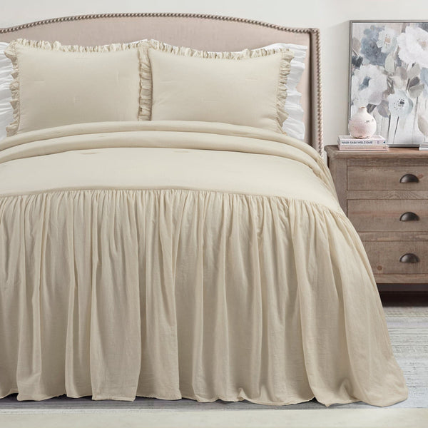 Lush Décor Belgian Flax Linen Rich Cotton Blend Bedspread 3 Piece Set