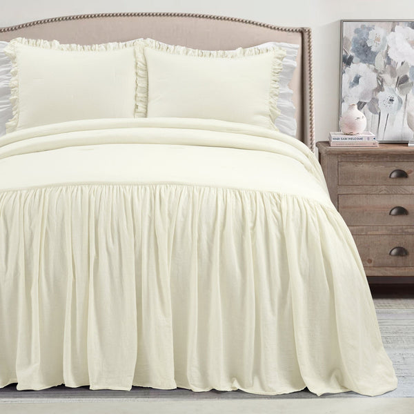 Lush Décor Belgian Flax Linen Rich Cotton Blend Bedspread 3 Piece Set