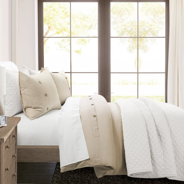 lush décor Belgian Flax Linen Rich Cotton Blend Duvet Cover 3 Piece Set