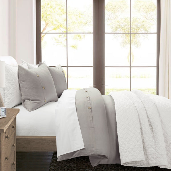 Lush Décor Belgian Flax Linen Rich Cotton Blend Duvet Cover 3 Piece Set