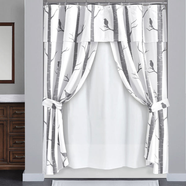 lush décor Bird On The Tree Double Swag Shower Curtain 16 Piece Complete Set