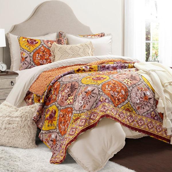 Lush Décor Bohemian Flower Cotton Quilt 3 Piece Set