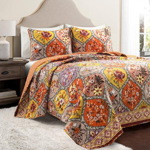 lush décor Bohemian Flower Cotton Quilt 3 Piece Set