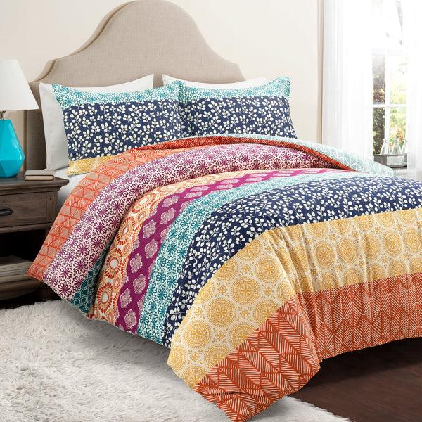 Lush Décor Bohemian Stripe Cotton Reversible Duvet Cover Set