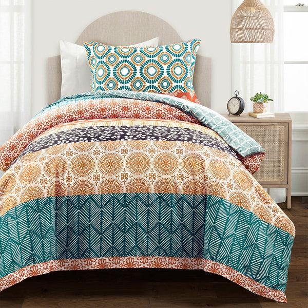 Lush Décor Bohemian Stripe Cotton Reversible Duvet Cover Set