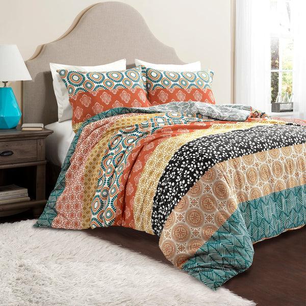 lush décor Bohemian Stripe Cotton Reversible Duvet Cover Set