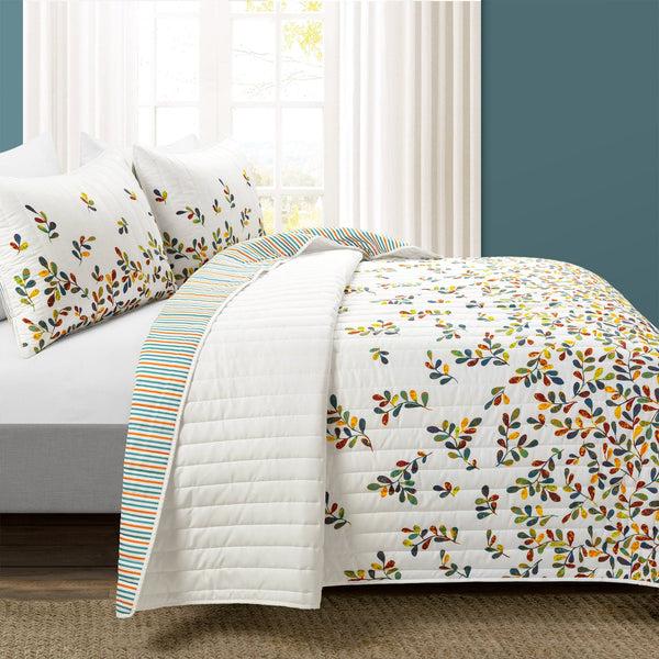 Lush Décor Boho Botanical Leaf Reversible 3 Piece Quilt Set