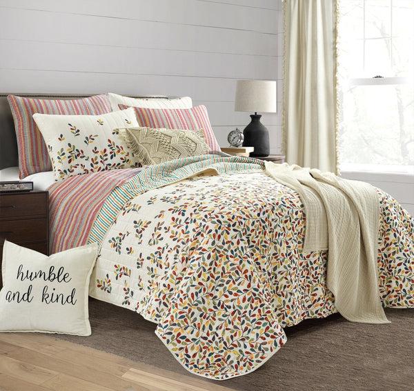Lush Décor Boho Botanical Leaf Reversible 3 Piece Quilt Set