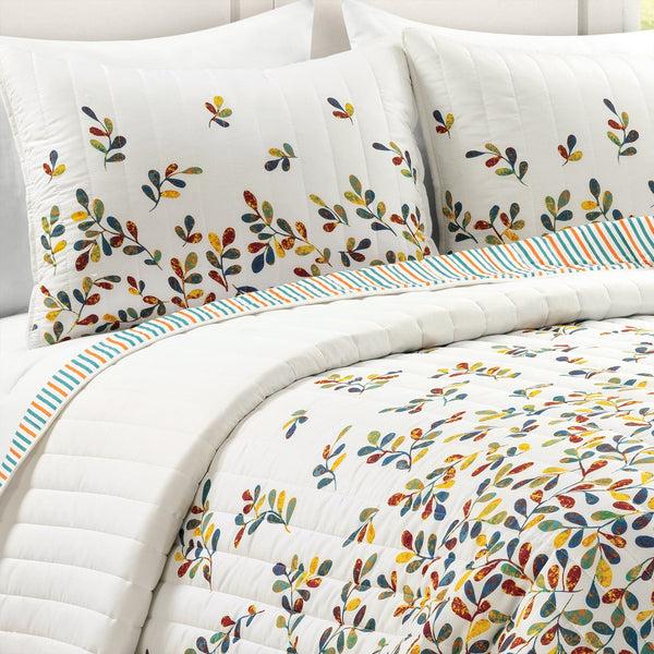 Lush Décor Boho Botanical Leaf Reversible 3 Piece Quilt Set