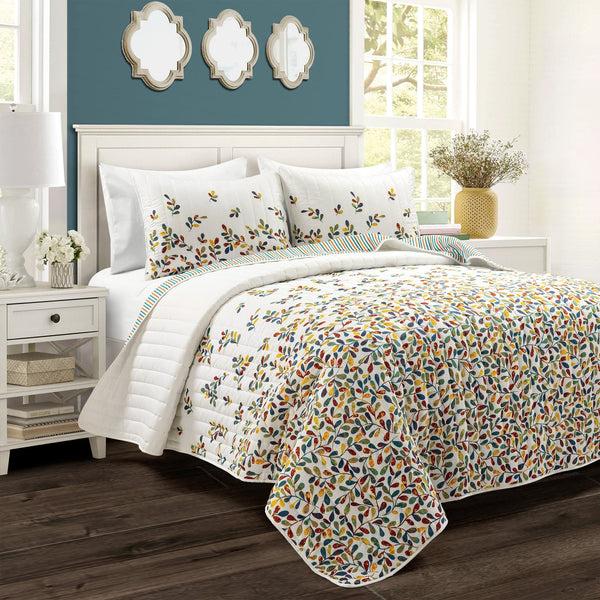 lush décor Boho Botanical Leaf Reversible 3 Piece Quilt Set