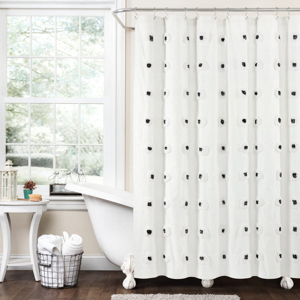 lush décor Boho Circle Tufted Yarn Dyed Recycled Cotton Blend Shower Curtain