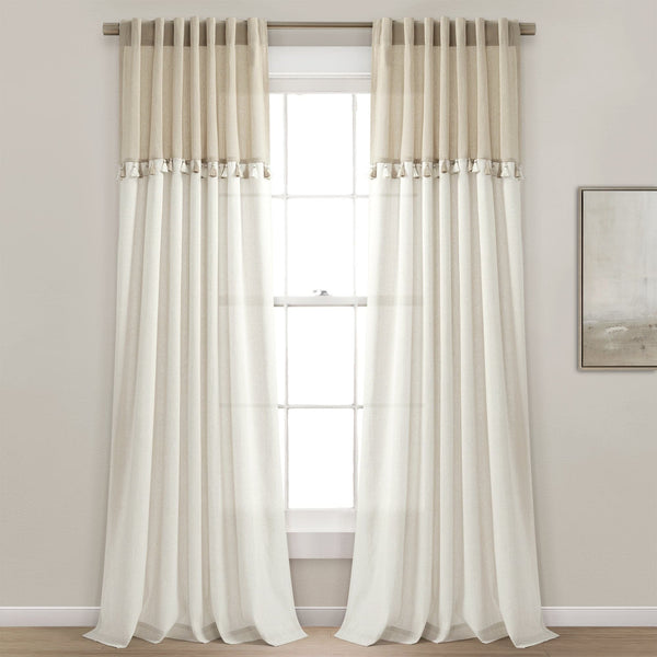 Lush Décor Boho Faux Linen Tassel Color Block Window Curtain Panel Set