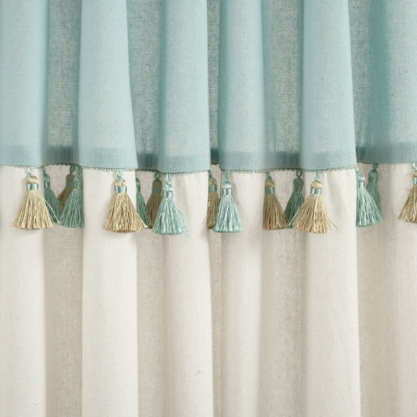 Lush Décor Boho Faux Linen Tassel Color Block Window Curtain Panel Set