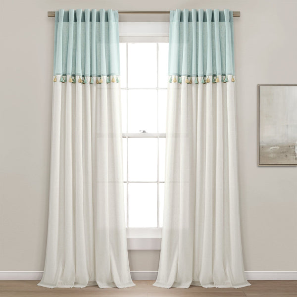 lush décor Boho Faux Linen Tassel Color Block Window Curtain Panel Set