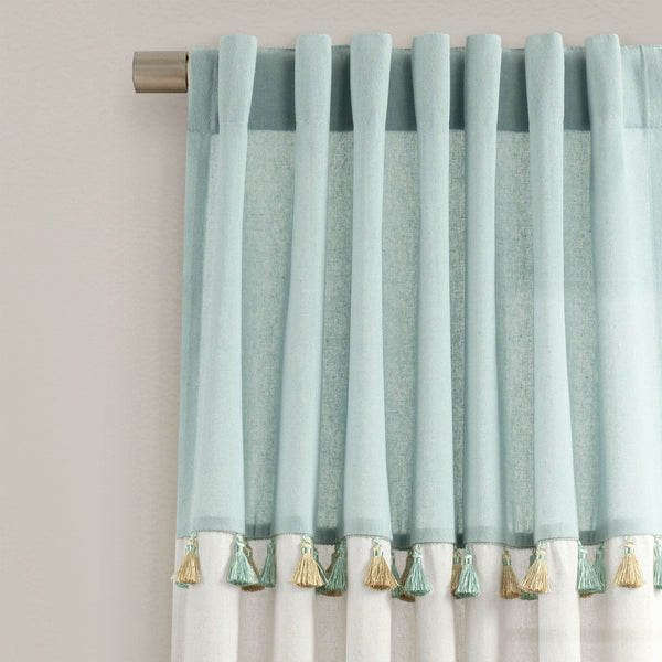 Lush Décor Boho Faux Linen Tassel Color Block Window Curtain Panel Set