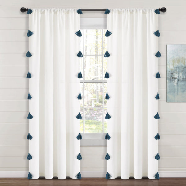 lush décor Boho Faux Linen Texture Tassel Window Curtain Panel