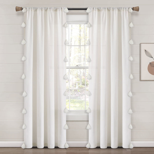 Lush Décor Boho Faux Linen Texture Tassel Window Curtain Panel