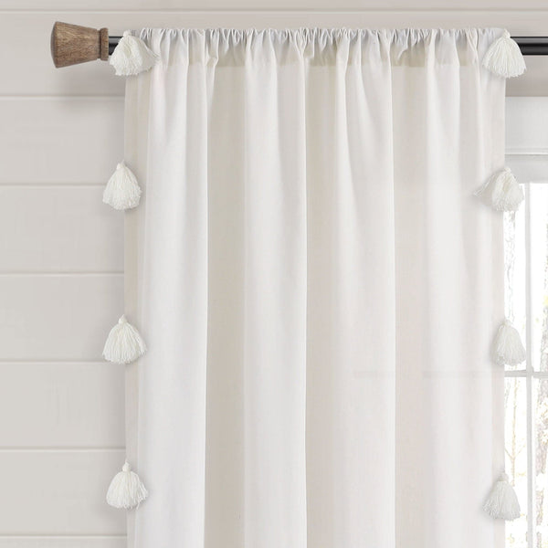Lush Décor Boho Faux Linen Texture Tassel Window Curtain Panel