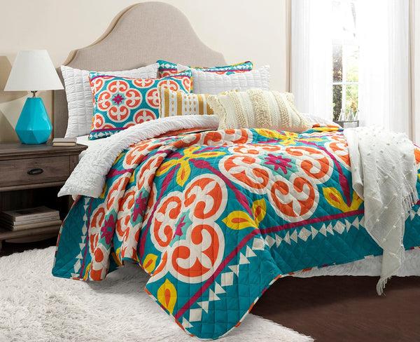 Lush Décor Boho Floral Reversible 3 Piece Quilt Set