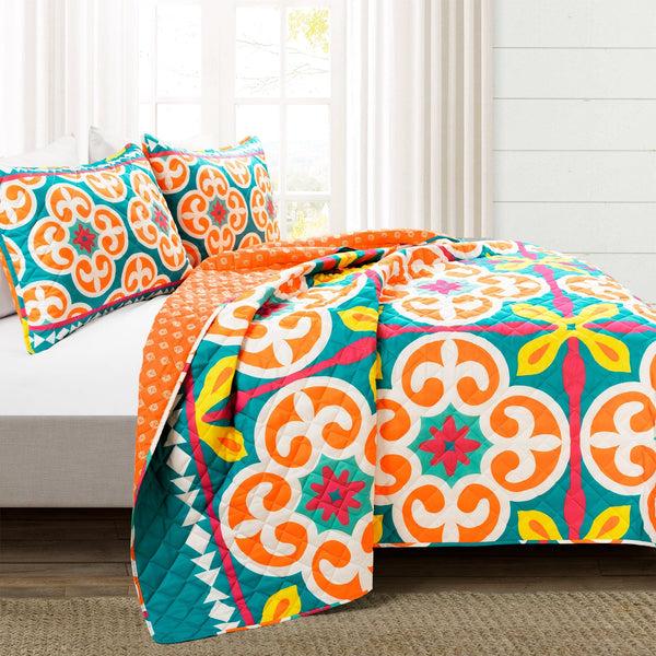 Lush Décor Boho Floral Reversible 3 Piece Quilt Set
