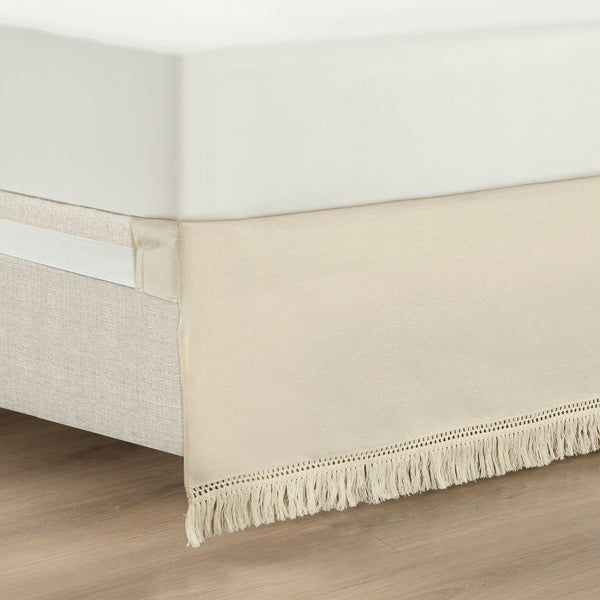 lush décor Boho Fringe 15-Inch Tailored Drop Easy Fit Bed Skirt