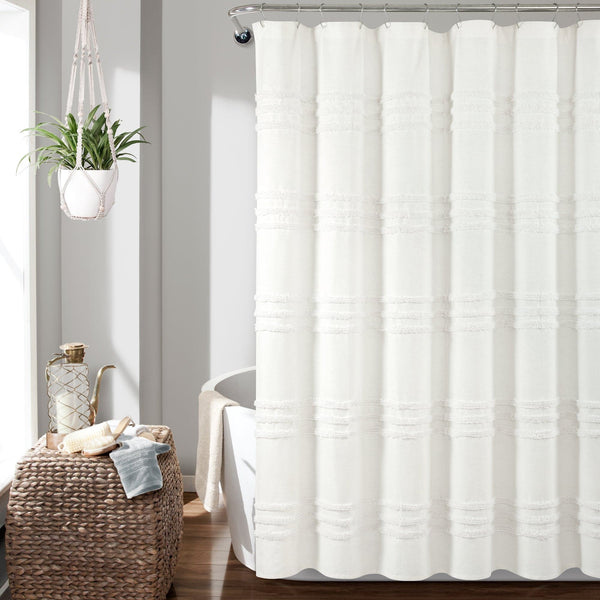 lush décor Boho Kendra Tufted Yarn Dyed Recycled Cotton Blend Shower Curtain