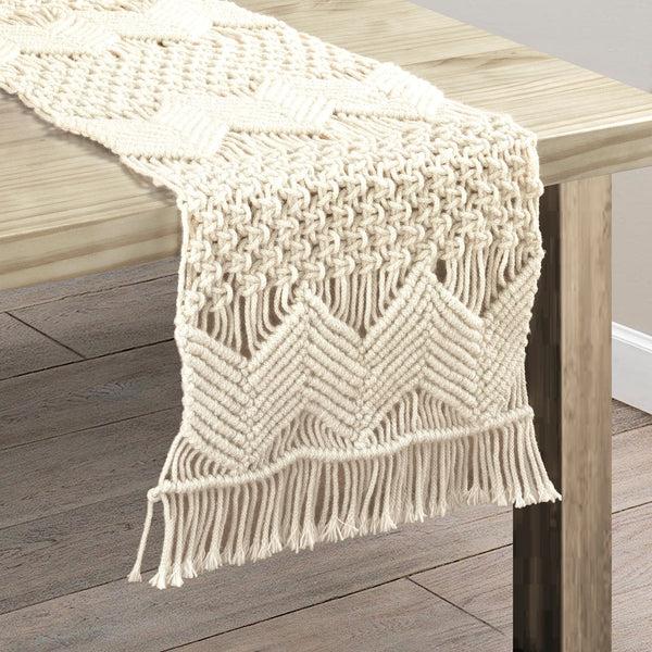 lush décor Boho Macrame Indoor/Outdoor Table Runner