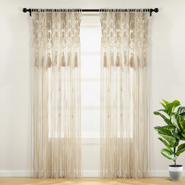 lush décor Boho Macrame Tassel Cotton Window Curtain