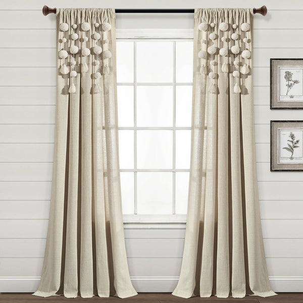 Lush Décor Boho Pom Pom Tassel Faux Linen Window Curtain Panel