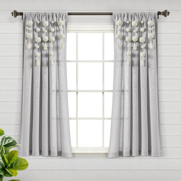 Lush Décor Boho Pom Pom Tassel Faux Linen Window Curtain Panel