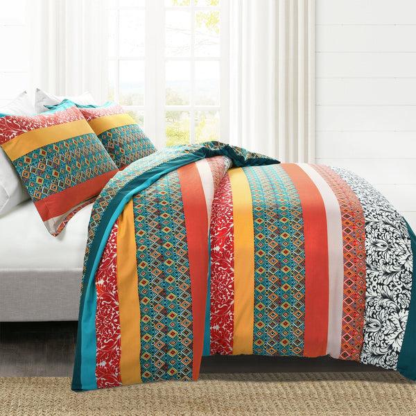 Lush Décor Boho Stripe Cotton Reversible Duvet Cover Set
