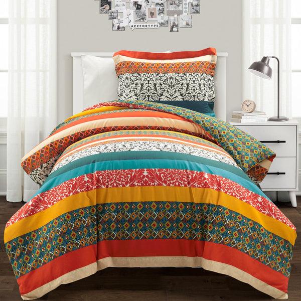 Lush Décor Boho Stripe Cotton Reversible Duvet Cover Set
