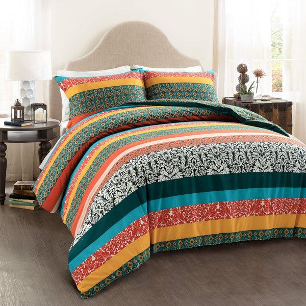 lush décor Boho Stripe Cotton Reversible Duvet Cover Set