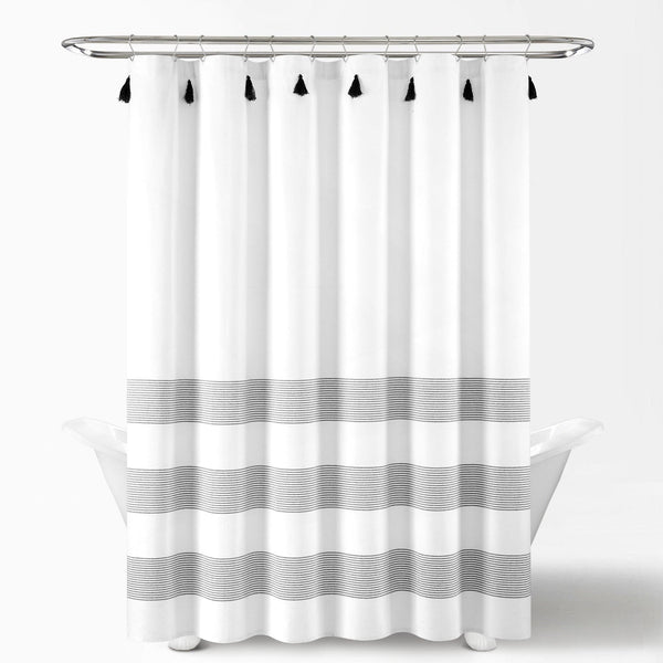 Lush Décor Boho Tassel Stripe Yarn Dyed Recycled Cotton Blend Shower Curtain