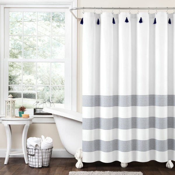 Lush Décor Boho Tassel Stripe Yarn Dyed Recycled Cotton Blend Shower Curtain