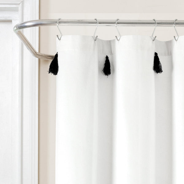 Lush Décor Boho Tassel Stripe Yarn Dyed Recycled Cotton Blend Shower Curtain