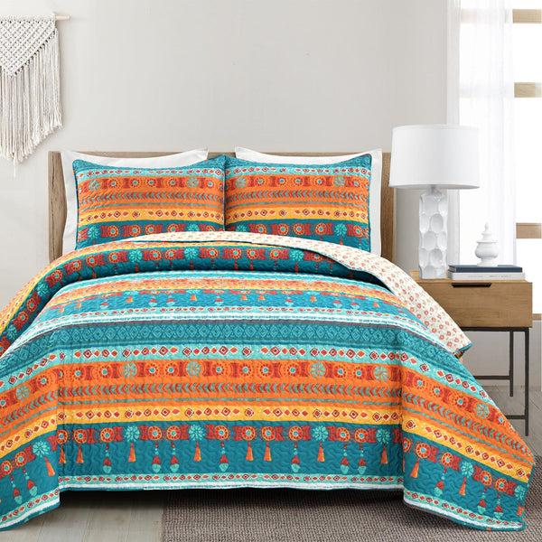 lush décor Boho Watercolor Border Quilt 3 Piece Set