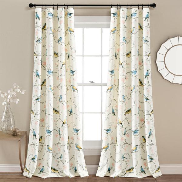 lush décor Botanical Bird & Flower Light Filtering Window Curtain Panel Set