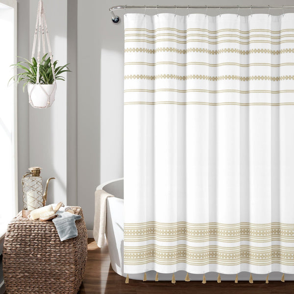 Lush Décor Breezy Chic Tassel Jacquard Recycled Cotton Shower Curtain