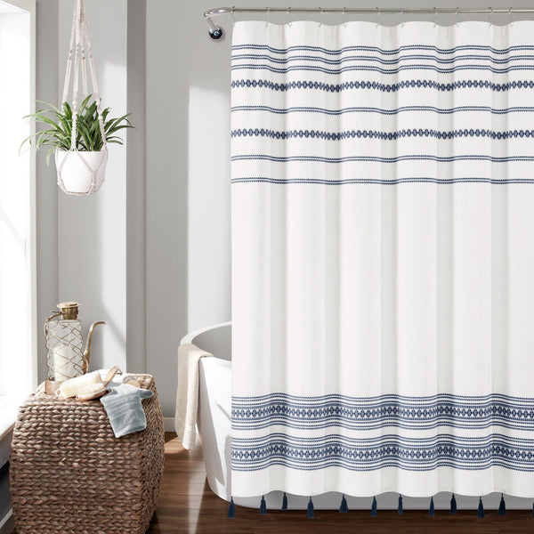 Lush Décor Breezy Chic Tassel Jacquard Recycled Cotton Shower Curtain