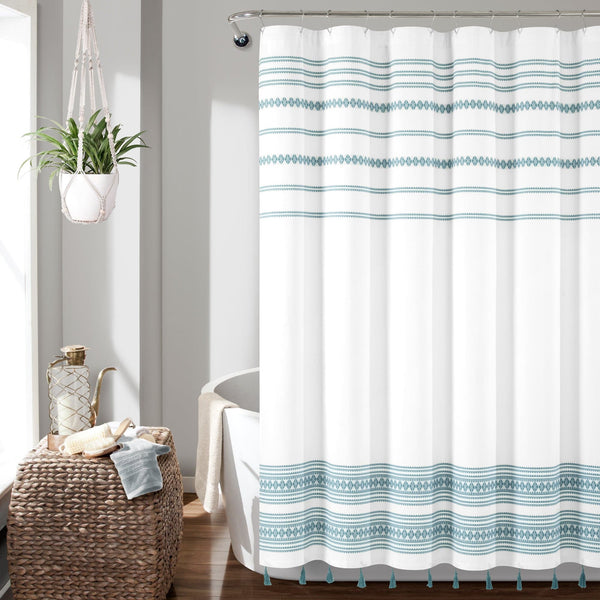 lush décor Breezy Chic Tassel Jacquard Recycled Cotton Shower Curtain
