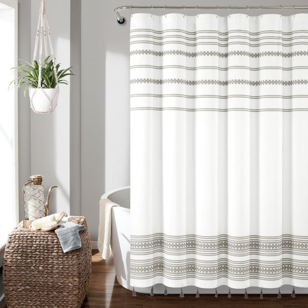 Lush Décor Breezy Chic Tassel Jacquard Recycled Cotton Shower Curtain