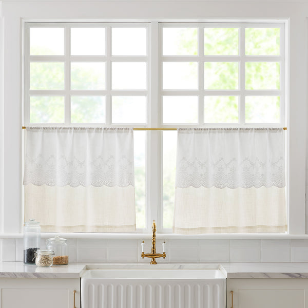 lush décor Brigitte Embroidery Eyelet Scalloped Edge Kitchen Tiers