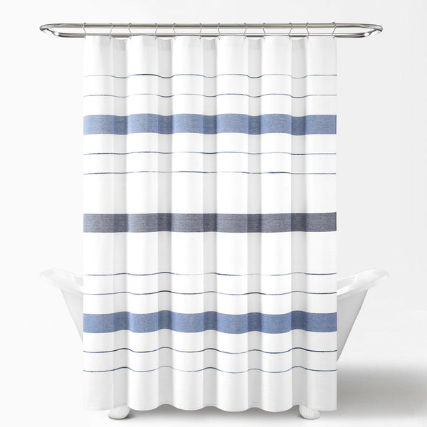 Lush Décor Chic Stripe Yarn Dyed Eco-Friendly Recycled Cotton Blend Shower Curtain