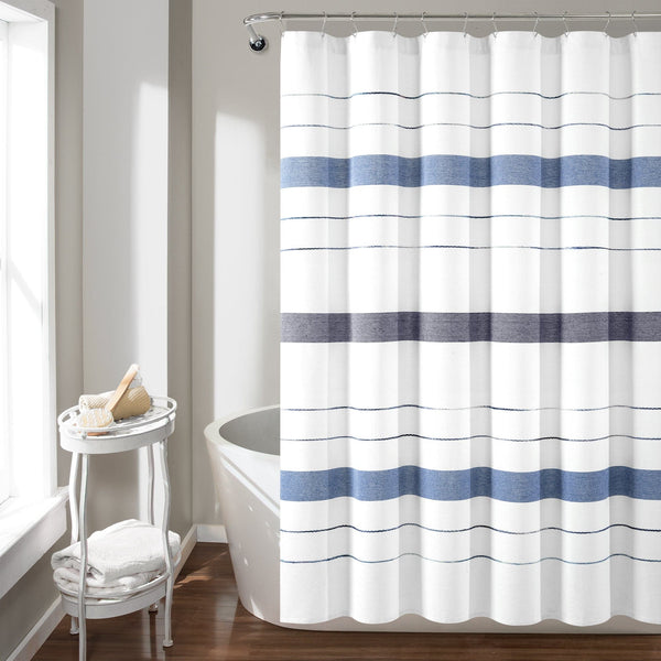 lush décor Chic Stripe Yarn Dyed Eco-Friendly Recycled Cotton Blend Shower Curtain