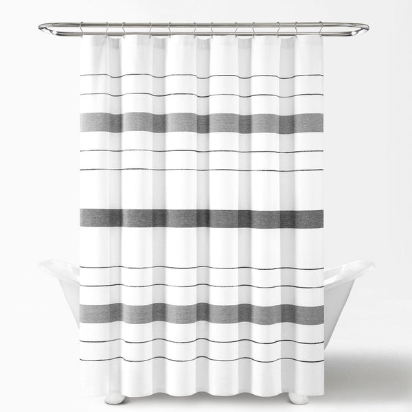 Lush Décor Chic Stripe Yarn Dyed Eco-Friendly Recycled Cotton Blend Shower Curtain