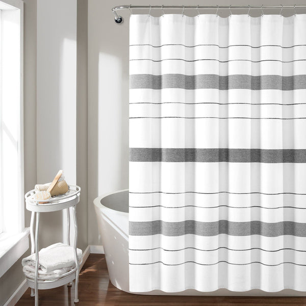 Lush Décor Chic Stripe Yarn Dyed Eco-Friendly Recycled Cotton Blend Shower Curtain