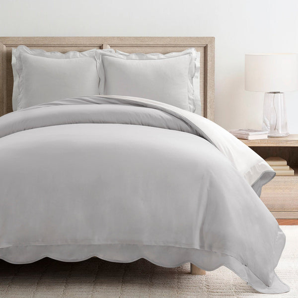 Lush Décor Coastal Chic Scalloped Edge 100% Cotton Reversible Duvet Cover Set